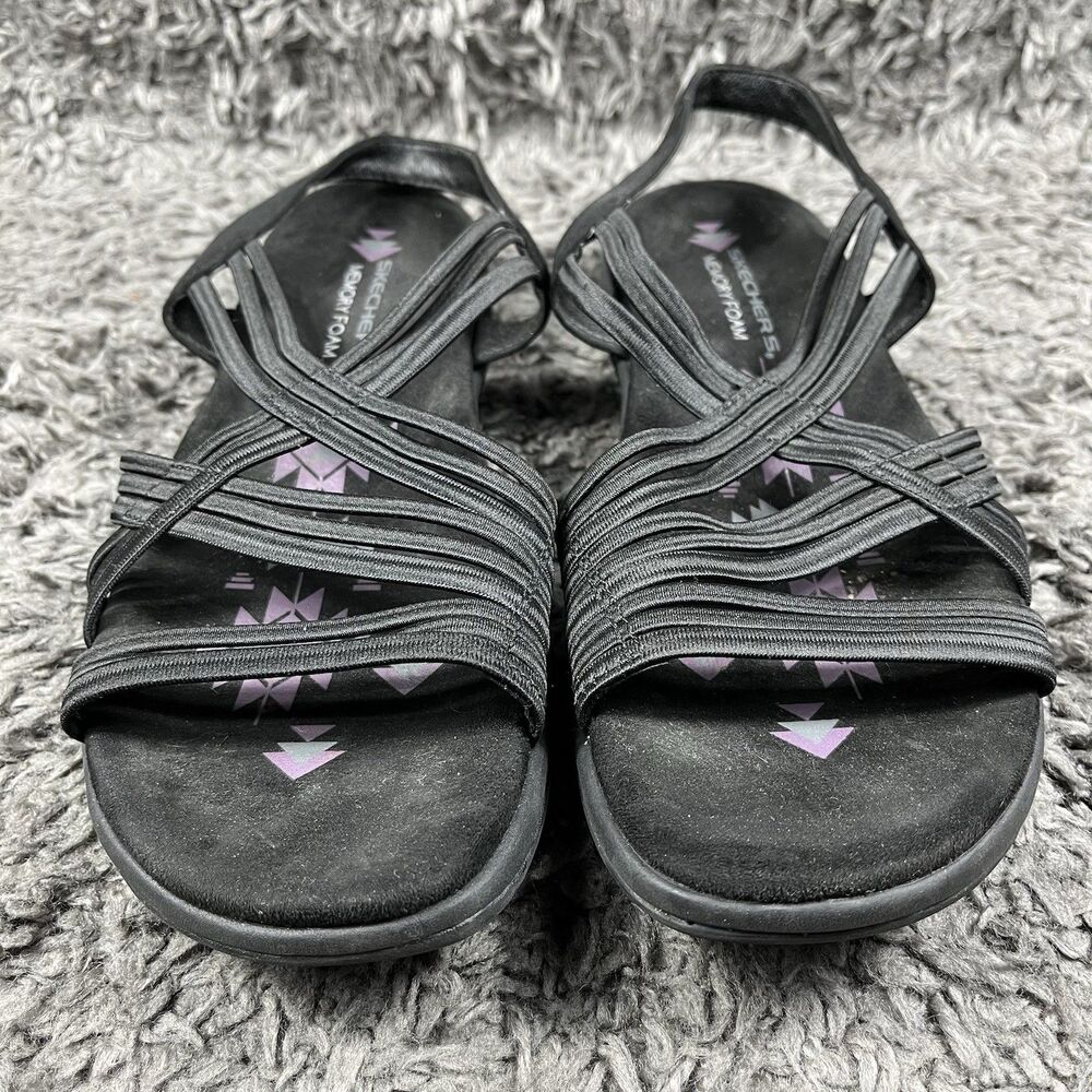 SKECHERS Reggae Simply STRETCH Slingback SANDALS in Black WOMEN’S Size 8 US